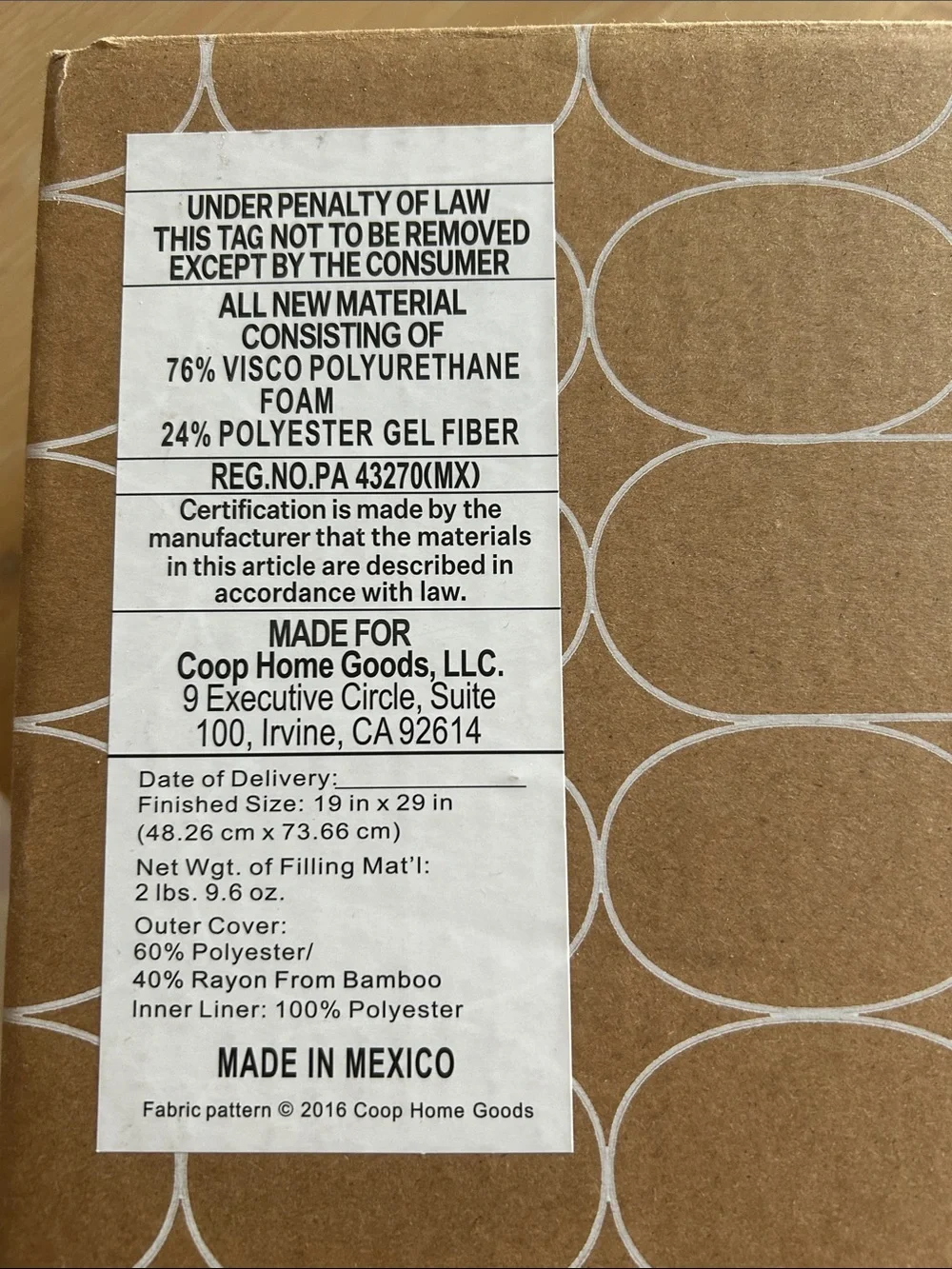 COOP The Original Pillow Queen Size, NWT SEALED.